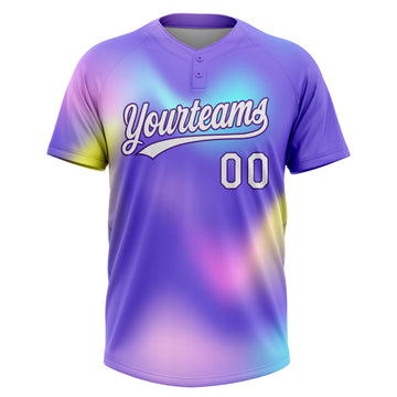 Custom Purple White-Pink 3D Pattern Two-Button Unisex Softball Jersey