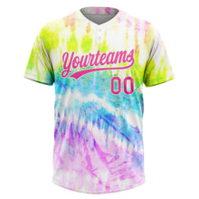 Laden Sie das Bild in den Galerie-Viewer, Custom Tie Dye Pink-Purple 3D Rainbow Two-Button Unisex Softball Jersey
