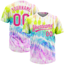 Laden Sie das Bild in den Galerie-Viewer, Custom Tie Dye Pink-Purple 3D Rainbow Two-Button Unisex Softball Jersey
