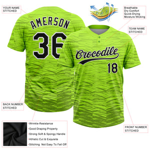 Custom Neon Green Black-White 3D Pattern Two-Button Unisex Softball Jersey