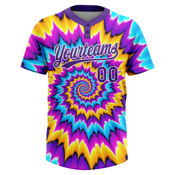 Custom Tie Dye Purple-White 3D Two-Button Unisex Softball Jersey