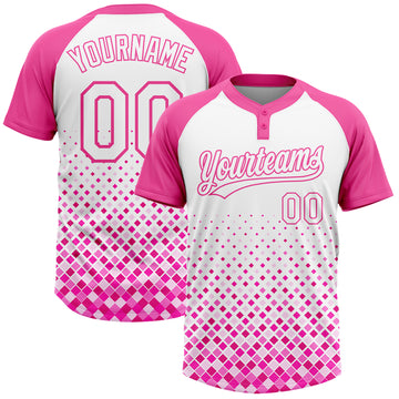 Custom Pink White 3D Pattern Two-Button Unisex Softball Jersey