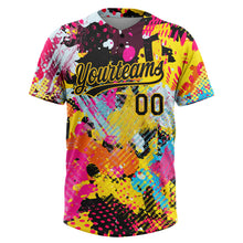 Laden Sie das Bild in den Galerie-Viewer, Custom Graffiti Pattern Black-Gold 3D Bright Psychedelic Two-Button Unisex Softball Jersey
