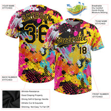 Laden Sie das Bild in den Galerie-Viewer, Custom Graffiti Pattern Black-Gold 3D Bright Psychedelic Two-Button Unisex Softball Jersey
