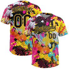 Laden Sie das Bild in den Galerie-Viewer, Custom Graffiti Pattern Black-Gold 3D Bright Psychedelic Two-Button Unisex Softball Jersey
