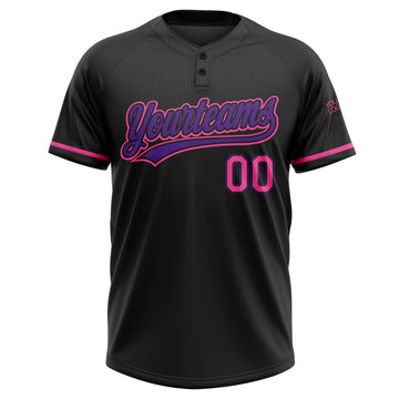 Custom Black Pink-Purple Two-Button Unisex Softball Jersey