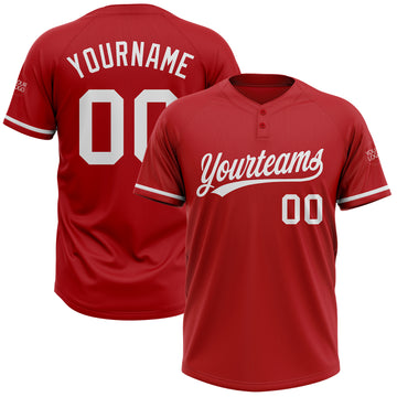 Custom Red White Two-Button Unisex Softball Jersey