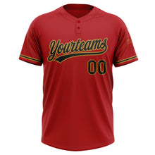 Load image into Gallery viewer, Custom Red Black-Old Gold Two-Button Unisex Softball Jersey
