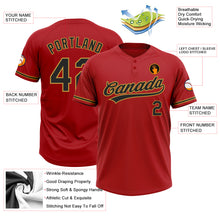 Load image into Gallery viewer, Custom Red Black-Old Gold Two-Button Unisex Softball Jersey
