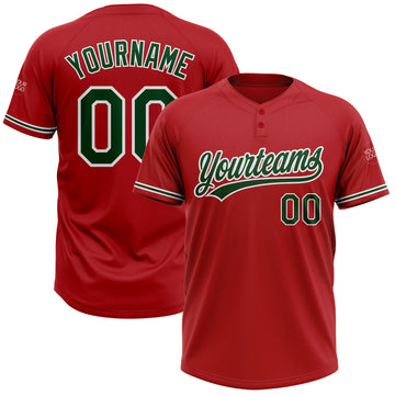 Custom Red Green-White Two-Button Unisex Softball Jersey