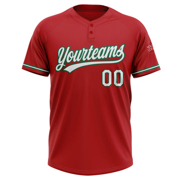 Custom Red White-Kelly Green Two-Button Unisex Softball Jersey