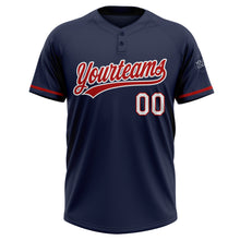 Load image into Gallery viewer, Custom Navy Red-White Two-Button Unisex Softball Jersey
