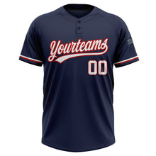 Load image into Gallery viewer, Custom Navy White-Red Two-Button Unisex Softball Jersey
