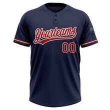 Load image into Gallery viewer, Custom Navy Red-White Two-Button Unisex Softball Jersey
