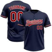 Load image into Gallery viewer, Custom Navy Red-White Two-Button Unisex Softball Jersey

