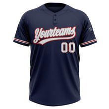 Load image into Gallery viewer, Custom Navy White Gray-Red Two-Button Unisex Softball Jersey
