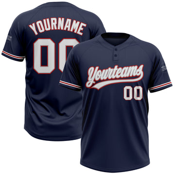 Custom Navy White Gray-Red Two-Button Unisex Softball Jersey