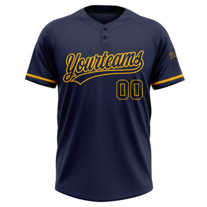 Custom Navy Navy-Gold Two-Button Unisex Softball Jersey