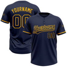 Load image into Gallery viewer, Custom Navy Navy-Gold Two-Button Unisex Softball Jersey
