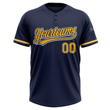 Load image into Gallery viewer, Custom Navy Gold-White Two-Button Unisex Softball Jersey
