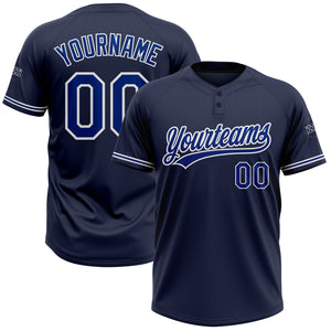 Custom Navy Royal-White Two-Button Unisex Softball Jersey