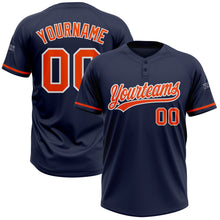 Load image into Gallery viewer, Custom Navy Orange-White Two-Button Unisex Softball Jersey
