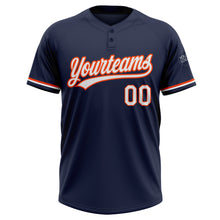 Laden Sie das Bild in den Galerie-Viewer, Custom Navy White-Orange Two-Button Unisex Softball Jersey
