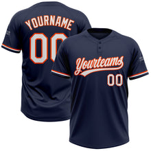 Load image into Gallery viewer, Custom Navy White-Orange Two-Button Unisex Softball Jersey
