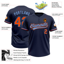 Load image into Gallery viewer, Custom Navy Orange-Powder Blue Two-Button Unisex Softball Jersey
