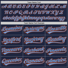 Load image into Gallery viewer, Custom Navy Orange-Powder Blue Two-Button Unisex Softball Jersey
