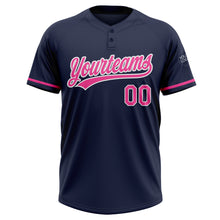 Laden Sie das Bild in den Galerie-Viewer, Custom Navy Pink-White Two-Button Unisex Softball Jersey
