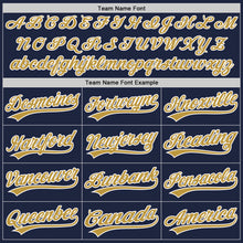 Load image into Gallery viewer, Custom Navy Old Gold-White Two-Button Unisex Softball Jersey
