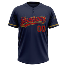 Load image into Gallery viewer, Custom Navy Red-Old Gold Two-Button Unisex Softball Jersey
