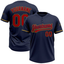Load image into Gallery viewer, Custom Navy Red-Old Gold Two-Button Unisex Softball Jersey

