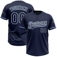 Load image into Gallery viewer, Custom Navy Navy-Light Blue Two-Button Unisex Softball Jersey
