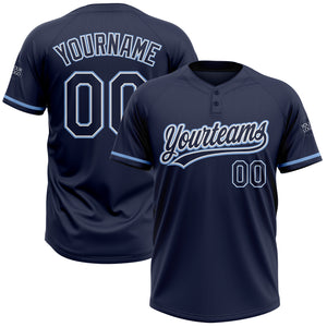 Custom Navy Navy-Light Blue Two-Button Unisex Softball Jersey