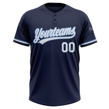 Load image into Gallery viewer, Custom Navy White-Light Blue Two-Button Unisex Softball Jersey
