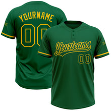 Load image into Gallery viewer, Custom Kelly Green Kelly Green-Yellow Two-Button Unisex Softball Jersey
