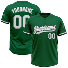 Load image into Gallery viewer, Custom Kelly Green White-Gray Two-Button Unisex Softball Jersey
