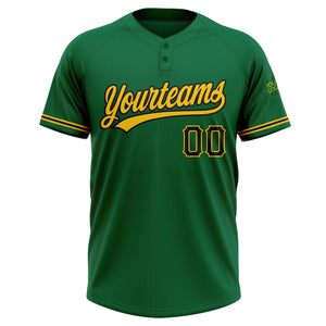 Custom Kelly Green Black-Yellow Two-Button Unisex Softball Jersey