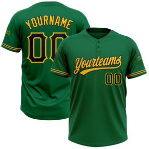 Custom Kelly Green Black-Yellow Two-Button Unisex Softball Jersey