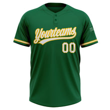 Load image into Gallery viewer, Custom Kelly Green White-Yellow Two-Button Unisex Softball Jersey
