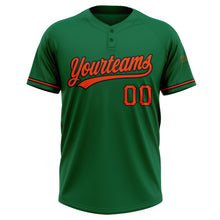 Load image into Gallery viewer, Custom Kelly Green Orange-Black Two-Button Unisex Softball Jersey
