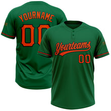Load image into Gallery viewer, Custom Kelly Green Orange-Black Two-Button Unisex Softball Jersey
