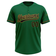 Load image into Gallery viewer, Custom Kelly Green Black-Old Gold Two-Button Unisex Softball Jersey
