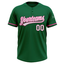 Laden Sie das Bild in den Galerie-Viewer, Custom Kelly Green White-Pink Two-Button Unisex Softball Jersey
