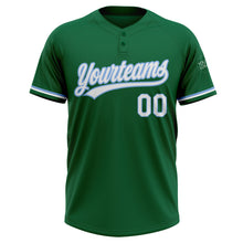 Load image into Gallery viewer, Custom Kelly Green White-Light Blue Two-Button Unisex Softball Jersey
