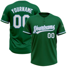 Load image into Gallery viewer, Custom Kelly Green White-Light Blue Two-Button Unisex Softball Jersey
