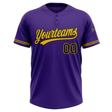 Laden Sie das Bild in den Galerie-Viewer, Custom Purple Black-Yellow Two-Button Unisex Softball Jersey
