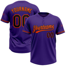 Laden Sie das Bild in den Galerie-Viewer, Custom Purple Black-Orange Two-Button Unisex Softball Jersey
